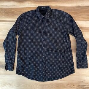 Wulful Shirt Mens Large Black White Geometric Print Long Sleeve Button Up Cotton